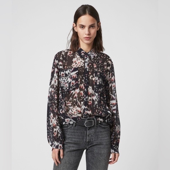 All Saints Adeliza Wing Abstract Shirt Black XS‎ - Picture 4 of 9